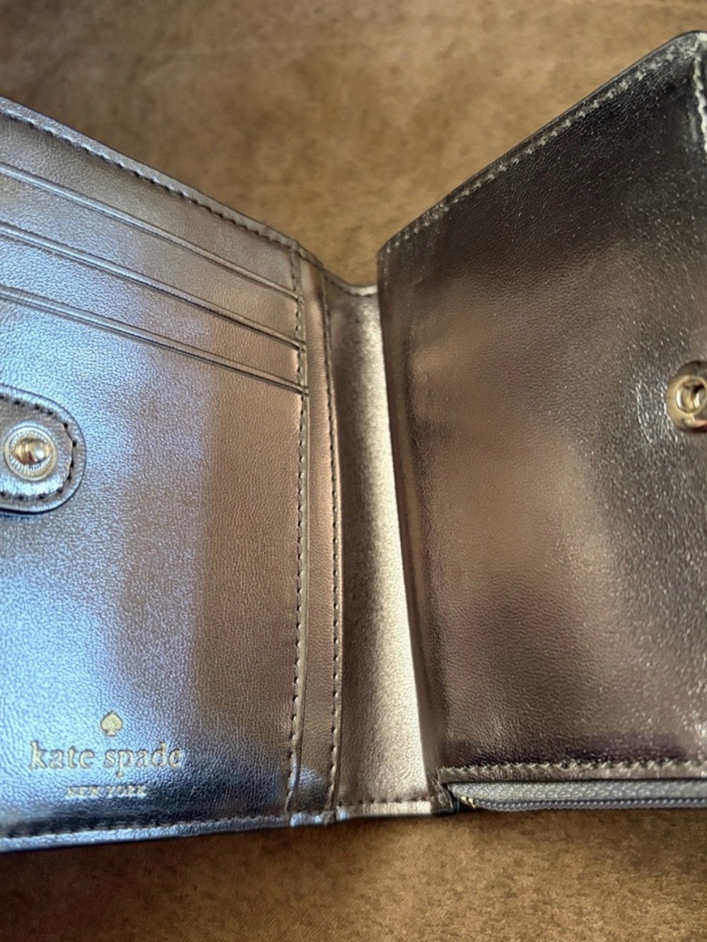 kate spade metallic gray pebbled leather zip wallet - Picture 9 of 15